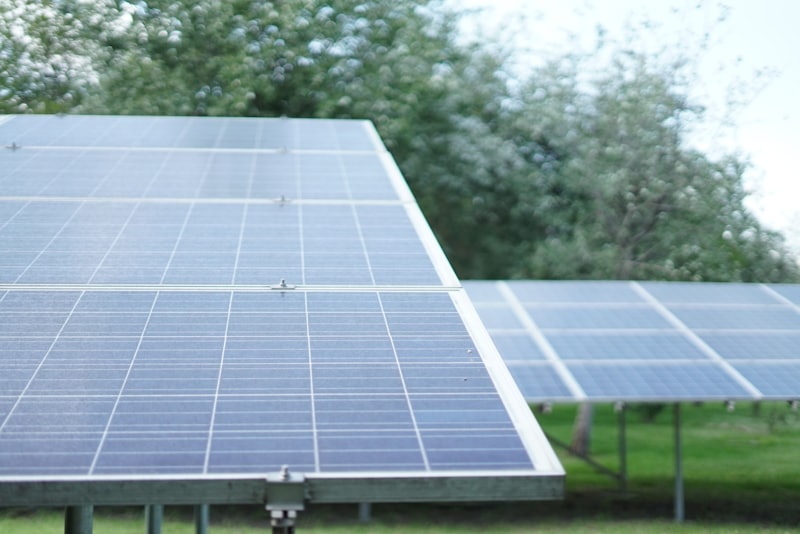 Residential rooftop solar panels on a house